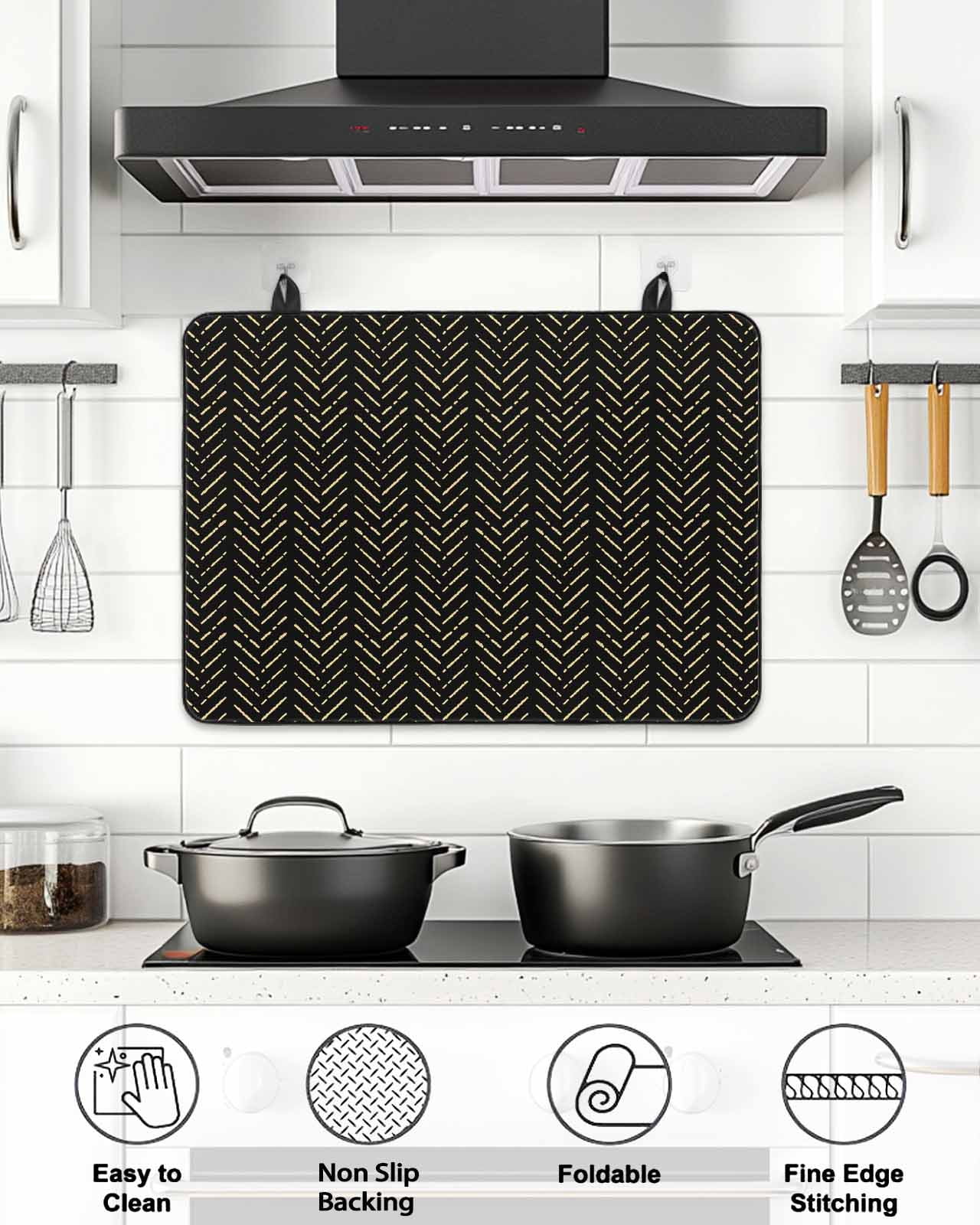 Stove Top Covers for Electric Stove, Black Yellow Geometric Glass Stovetop Cover Protector, Modern Abstract Art Striped Induction Cooktop Protector Oven Mat for Kitchen Countertop 24"x21"