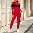 thumbnail image 3 of Women's 2 Piece Tracksuit Set Color Blocked Zip Up Stand Collar Long Sleeve Jacket Elastic Waist Jogger Pants for Sports Workout Daily Wear Red XXL, 3 of 7