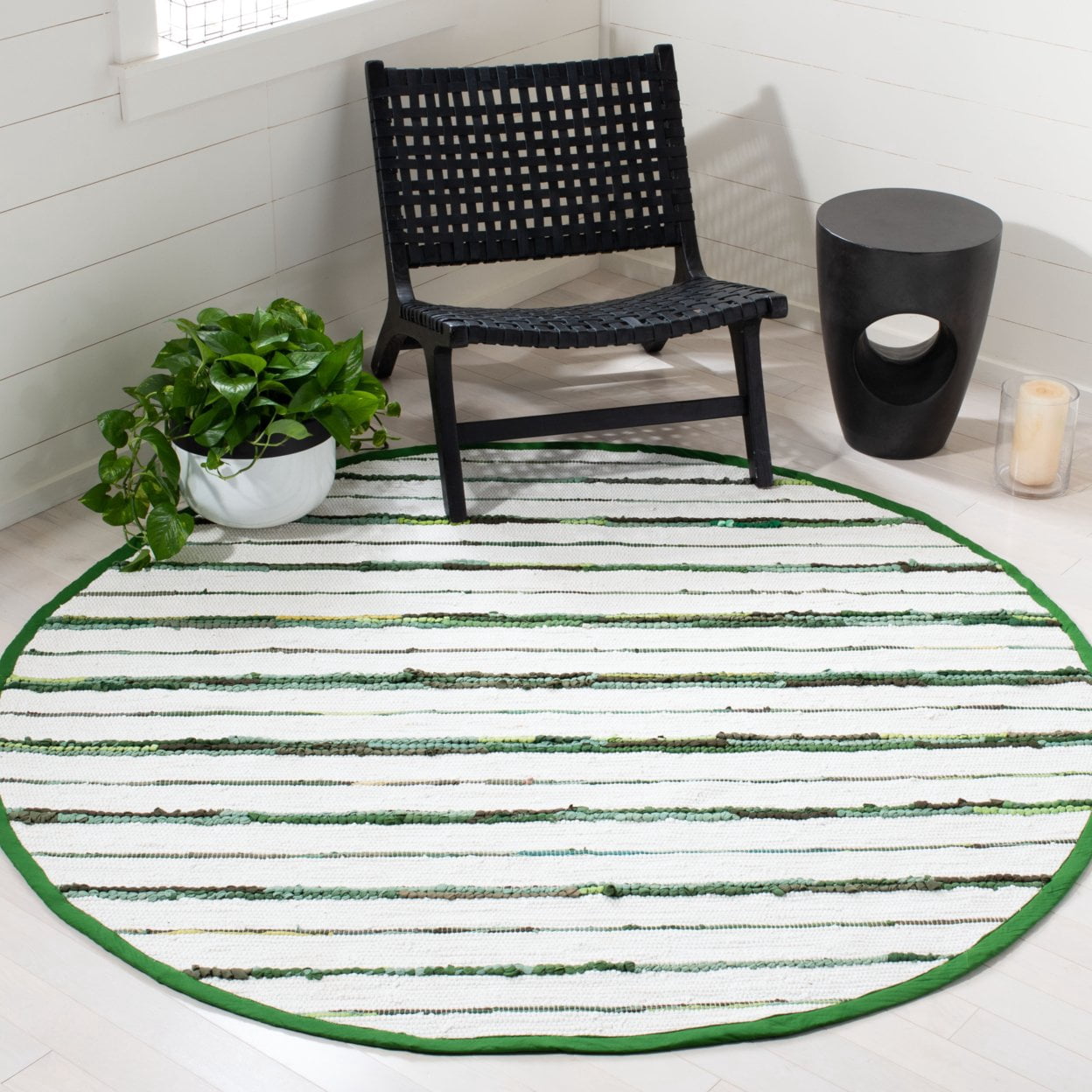SAFAVIEH Montauk Rowena Striped Area Rug, Green/Ivory, 4' x 6'
