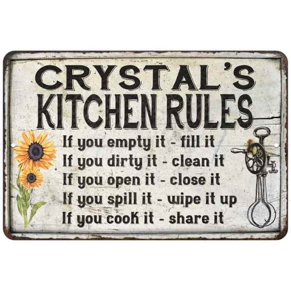 Crystal's Kitchen Rules Chic Sign Vintage Decor 8x12 Metal Sign 108120032105