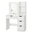 thumbnail image 1 of QinaQin Vanity Desk with Mirror and Lights, 35 Inch Makeup Table with 4 Drawers, Built-In Power Strip, USB and 3-Color LED Lighting, 1 of 7