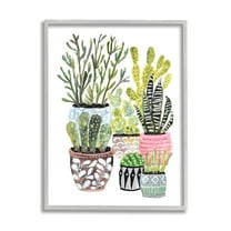 Stupell Various Cactus House Plants Botanical & Floral Painting Gray Framed Art Print Wall Art