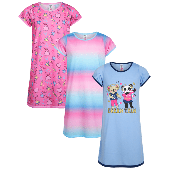 Sleep & Co Girls' Pajamas - 3 Piece Short Sleeve Sleep Shirt Nightgown (Little Girl/Big Girl)