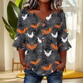 thumbnail image 7 of JOANKDMI Womens Gothic Flying Bat T Shirts Spiderweb Pattern Blouse Casual 3/4 Sleeve V Neck Top for Scary Trick-or-Treat Event and Spooky Halloween Festival Casual Dress Up Outfit, 7 of 7