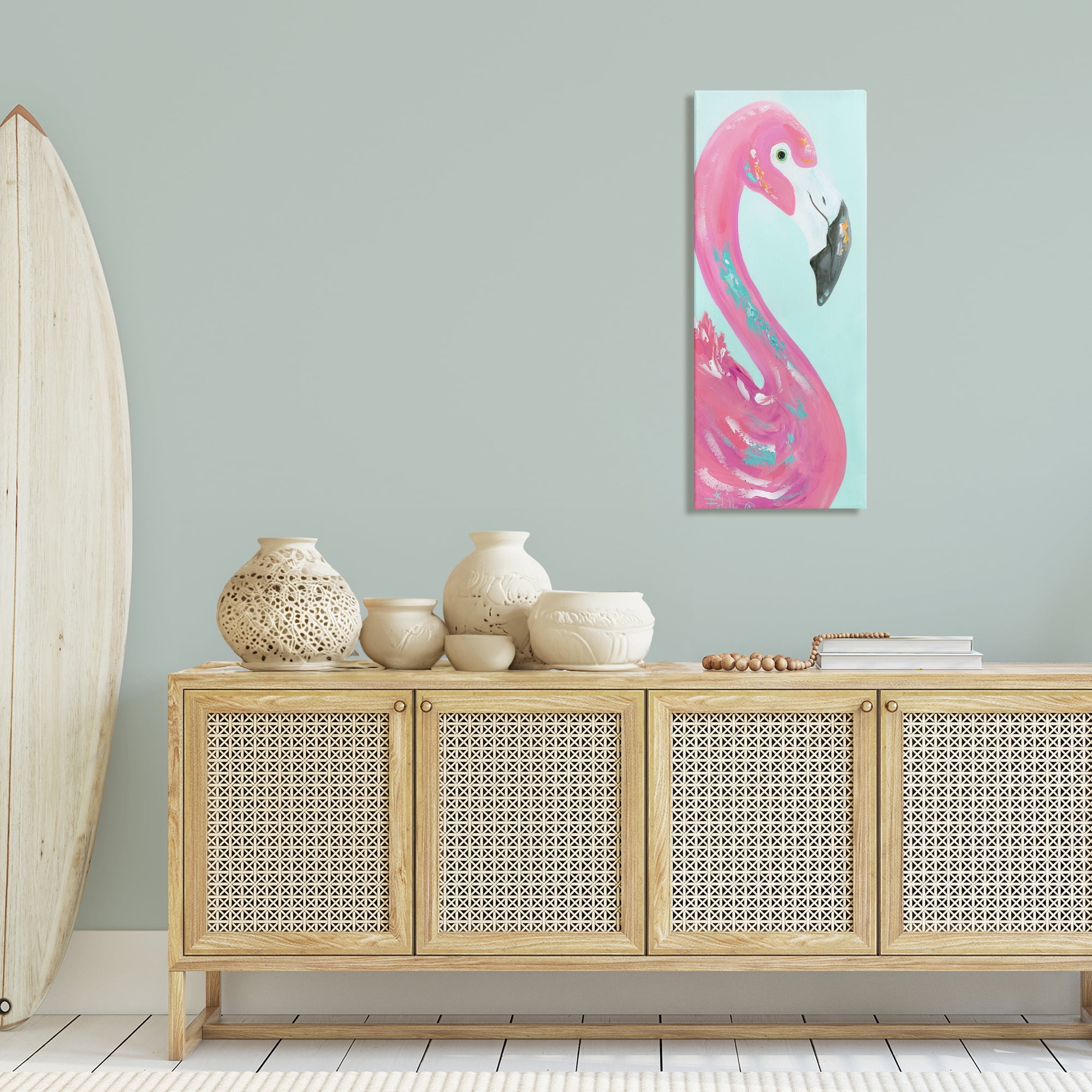 Stupell Industries Odd Flamingo Portrait Animals & Insects Painting Gallery Wrapped Canvas Art Print Wall Art, 17 x 40