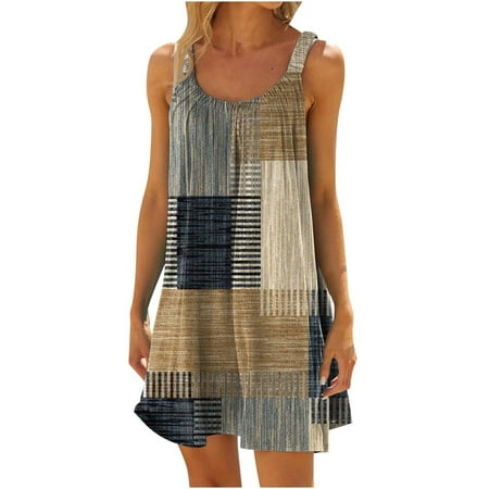 

Women s 2023 Sleeveless Loose Plain Dresses Casual Short Dress