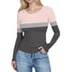 thumbnail image 3 of RKSTN Women's Ribbed Knitted T Shirts Oversized Crewneck Striped Print Slim Long Sleeve Pullover Shirt Top Womens Casual Plus Size Round Neck Printed Stretch Loose Comfy Tee Fall Spring Clothes, 3 of 7