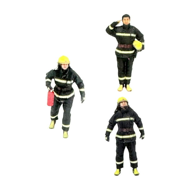 3 Pieces Simulation Resin Firefighter Figures Architecture Model ...