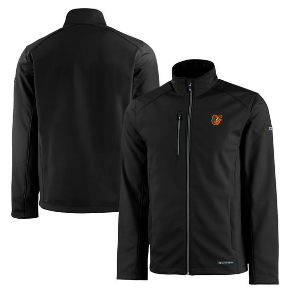 Men's Cutter & Buck Black Baltimore Orioles Evoke Eco Softshell Recycled Full-Zip Jacket