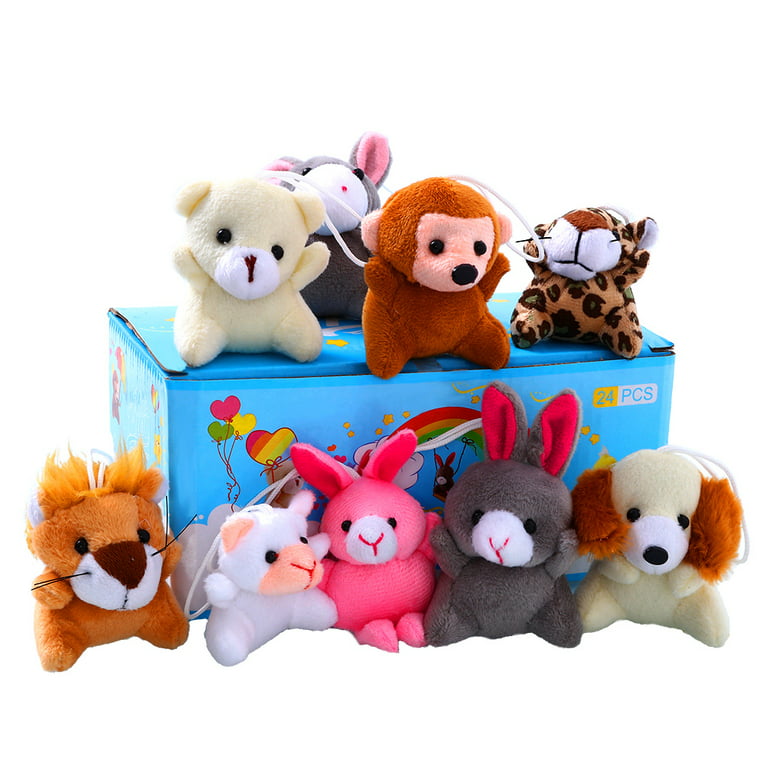 24 Pack Mini Plush Animals Toy Assortment, Small Stuffed Animals in Bulk  for Kids Party Favor, Easter Eggs Fillers