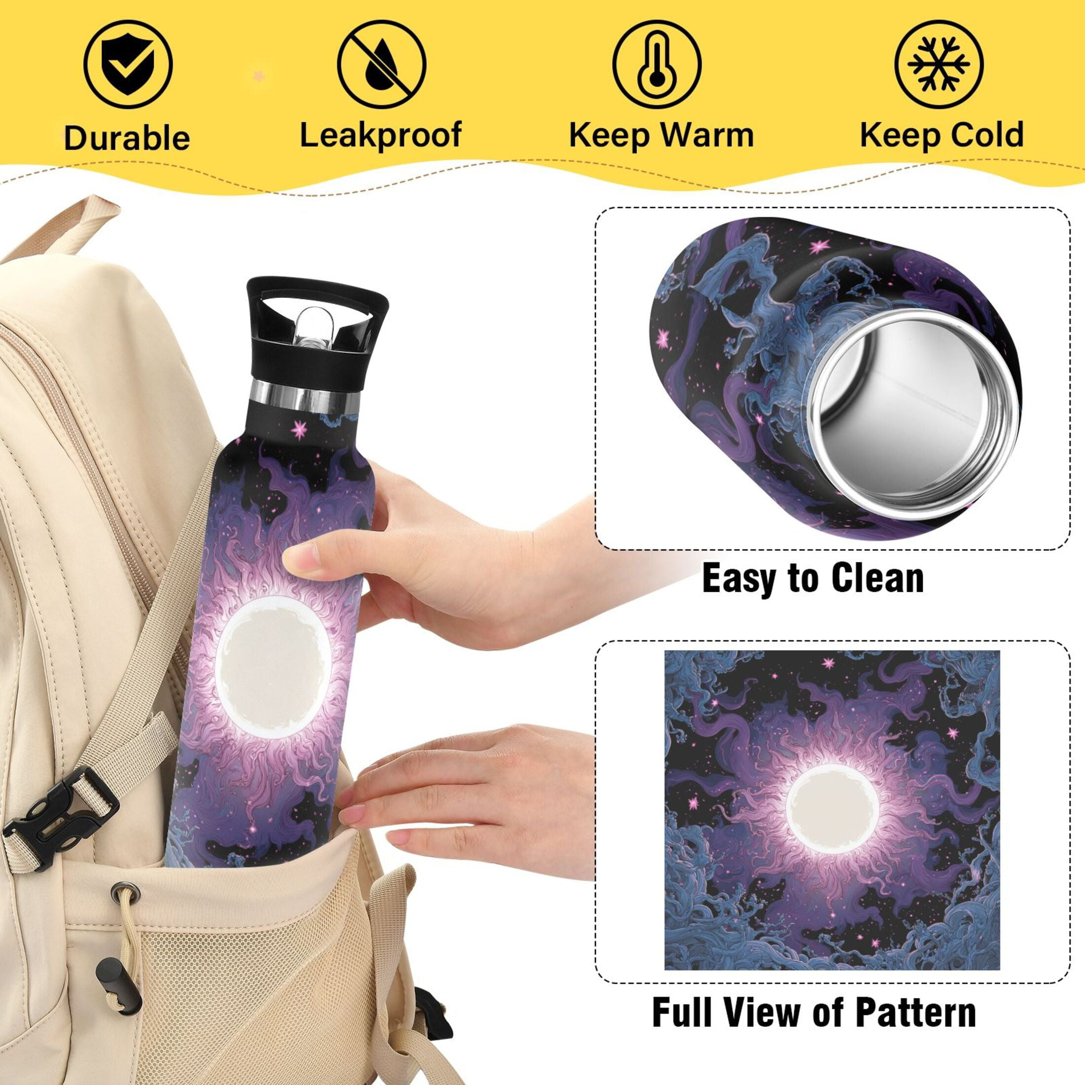 Kids Insulated Stainless Steel Sports Water Bottle 600ml (20oz) Solar Vortex