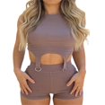 thumbnail image 2 of Summer Ribbed Tank Tops Casual Women Sleeveless Irregular Hem Vest Solid Color Slim Fit Crop Tops Female Base Tops Brown S, 2 of 6