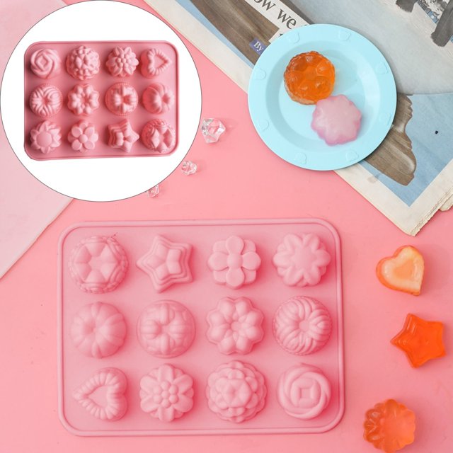 Kitchenware Clearance Sale, Chocolate Mold Pink Flower Shape Candy Set Silicone 12 Cavity Baking Ice, 1*Chocolate Mold, By Relocy