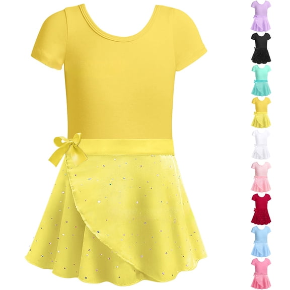 HJYCHN Dance Leotard for Girls Short Sleeve Two Piece Ballet Dress with Heart Design for Dress for Girls 2-3 Years