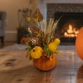 thumbnail image 5 of Artificial Pumpkin and Gourd Fall Centerpiece, Faux Harvest Floral Arrangement with Leaves, Berries, and Wheat for Autumn Table Decor, Thanksgiving, Home or Office Display, 5 of 6