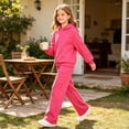 thumbnail image 5 of Amidoa Girls 2 Piece Outfits Fall Winter Clothes Soft Solid Color Long Sleeve Hooded Sweatshirt and Casual Pants Kids Clothing Sets Size Hot Pink 140, 5 of 6