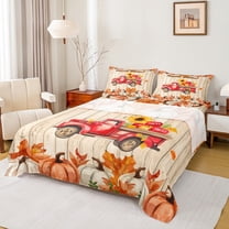 Homewish Rustic Pumpkin Maples Queen Sheet Sets,Country Farmnhouse Lodge Flat Sheet,Red Farm Truck Queen Fitted Sheet For Adults,Breathable Home Decor,4 Pieces