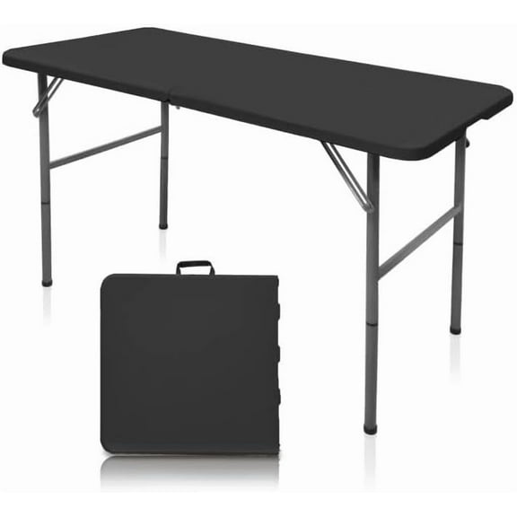 Gocamptoo Folding Table,4ft Indoor Outdoor Heavy Duty Portable Folding Square Plastic Dining Table w/Handle (Balck)