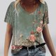 thumbnail image 3 of Tops Cortos para las Mujeres Impresión V-Cuello Suéter Blusa, Manga Corta de Poliéster Top de Moda, Lavado a Mano Todas las Estaciones Desgaste Casual, 3 of 4