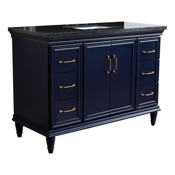 49 in. Single Wooden Vanity  Blue with Black Galaxy Granite Rectangle Sink