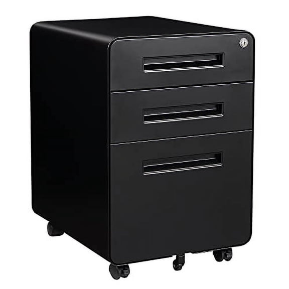 Letaya File Cabinet, 3 Drawer Filing Cabinets for Home Office with Lock Mobile Under Desk Fully Assembled Cabinet (Black)