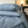 thumbnail image 1 of Xiao Hua Juego de 2 fundas de almohada 100 % algodón, tamaño estándar, con ribete de botones, suaves y duraderas, con un efecto refrescante premium para cama (48 x 73 cm, gris azulado)., 1 of 5