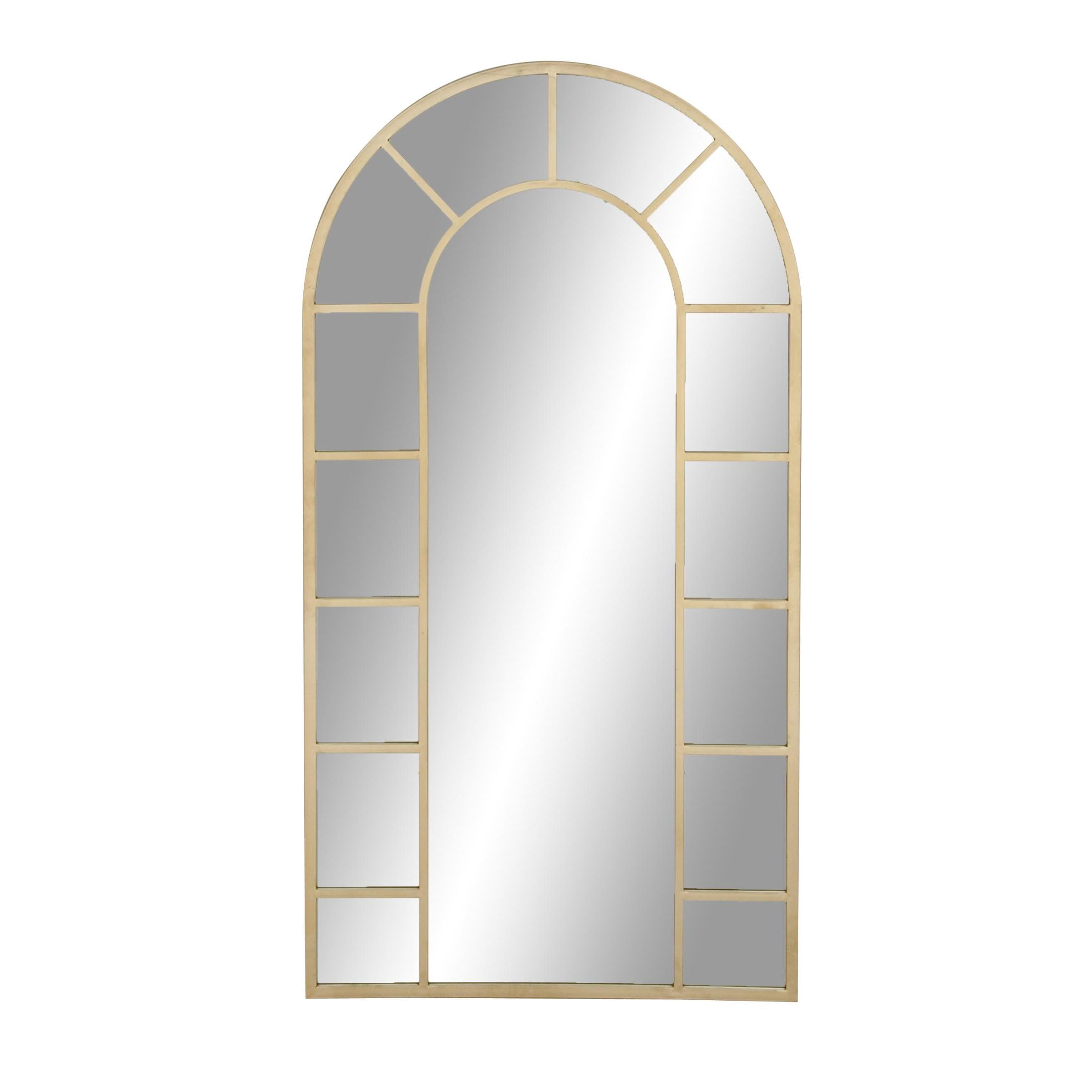 DecMode Gold Metal Arched Window Pane Room Wall Mirror with Arched Top, 32" x 1" x 60"