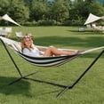 thumbnail image 2 of Double Hammock with Stand - Heavy Duty 450lbs Capacity, Portable Cotton Hammock for Two Adults, Indoor & Outdoor Use with Travel Bag(Coffee), 2 of 9