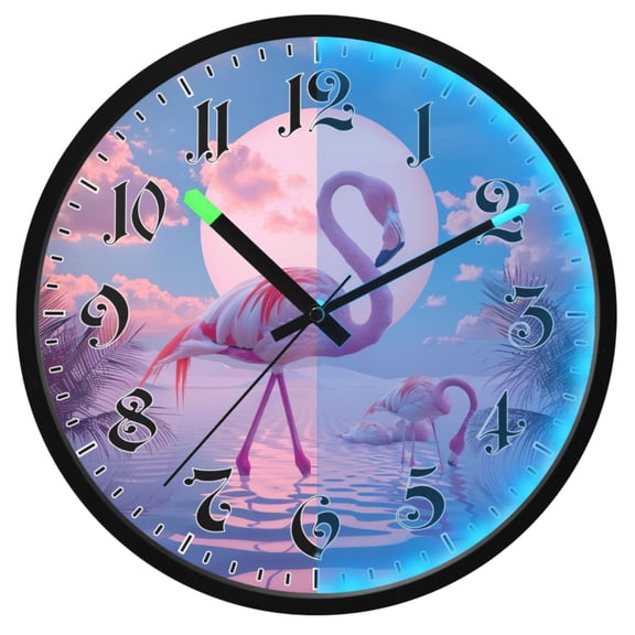Ryvnso Flamingo with Moon 12 Inch Night Light Wall Clock Luminous Silent Battery Operate Clocks