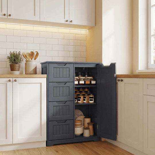 Aiho Bathroom Floor Cabinet Storage Organizer Freestanding Wooden Cupboard with Door Drawers Adjustable Shelf for Small Spaces Laundry Room Kitchen Living Room Bedroom Home Office - Gray