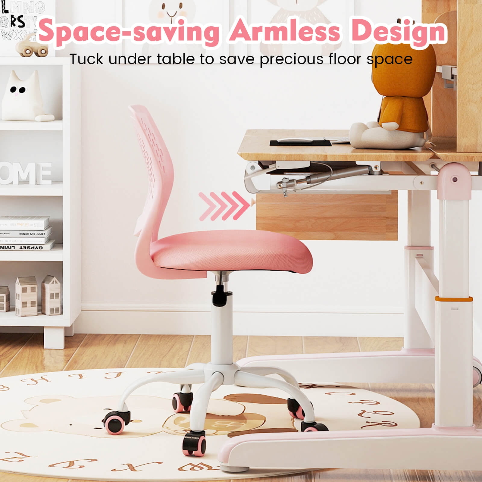 Costway Kids Desk Chair Ergonomic Swivel Children Mesh Study Height Adjustable Pink Pink