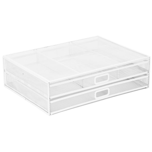 Soporte elevador para monitor Mount-It! Malla metálica con 2 cajones, color blanco