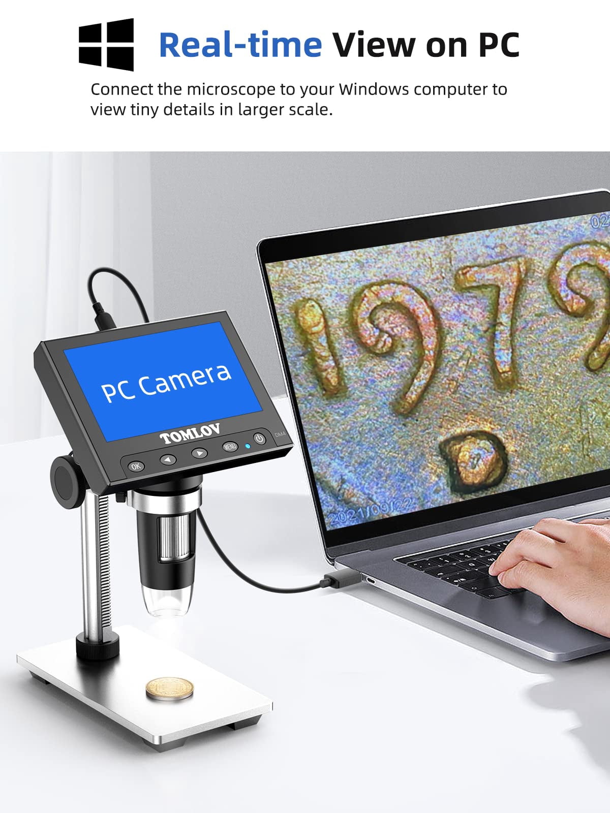 TOMLOV DM4S Digital Microscope - 1080P, 4.3" Screen, 50-1000X Magnification, Includes Stand