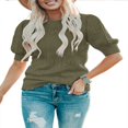 thumbnail image 1 of QJUHUNG Women Short Puff Sleeve Sweaters Loose Lightweight Pointelle Knit Pullover Tops, 1 of 3