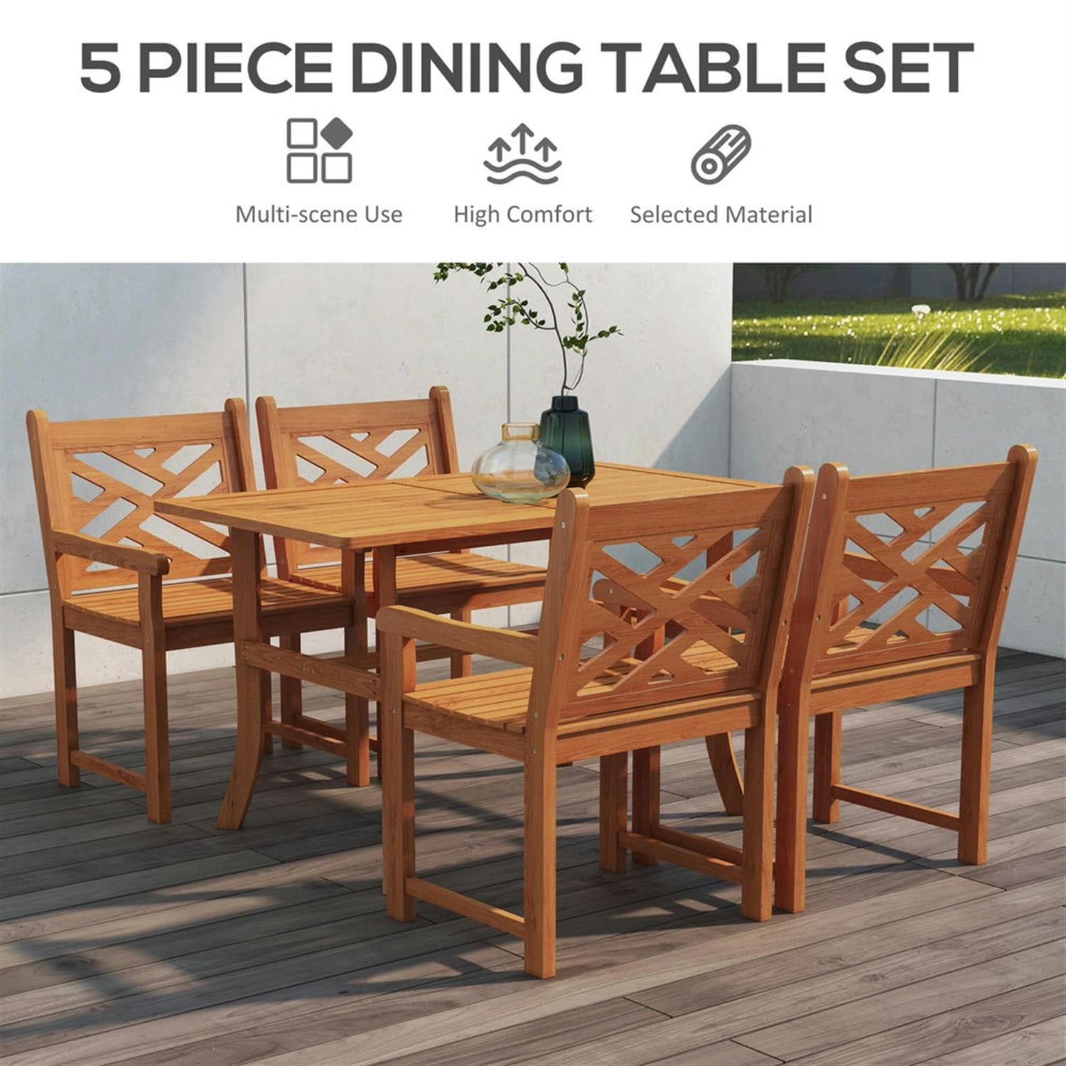 Demi Bonn 5-Piece Teak Outdoor Dining Set, All-Weather Wood Table & Chairs for Backyard, Garden, Poolside, Deck, Brown