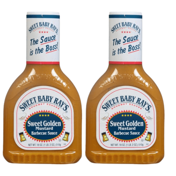 Sweet Baby Ray's Sweet Golden Mustard BBQ Sauce, 18 oz. Bottle Gluten-Free & Kosher Sweet & Smoky Flavor Condiment Great for Grilling Barbecue Broiling Burgers or Dipping Sauce Pack of 2