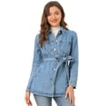thumbnail image 1 of Chaqueta Vaquera Holgada De Manga Larga Allegra K Con Lazo En La Cintura Informal Para Mujer Azul S, 1 of 6