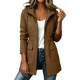 thumbnail image 3 of Ihhxva Tops for Women Water-Repellent Hooded Windbreaker Jacket with Pockets Drawstring Waist Coat Fall Lightweight Casual Outdoor Activewear S-2XL, 3 of 9