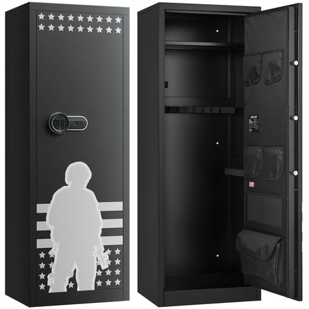 KFFKFF 10-12 Gun Safe Quick Access Rile Safe with 4 Handgun Pockets and 3 Adjustable Shelves Key and Password Lock (Assembly Required)