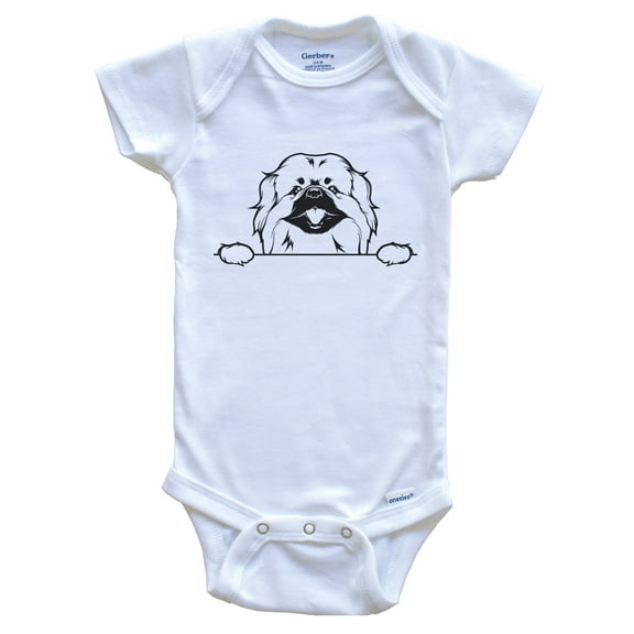 Pekingese Dog Breed Drawing Cute Baby Bodysuit, 0-3 months white