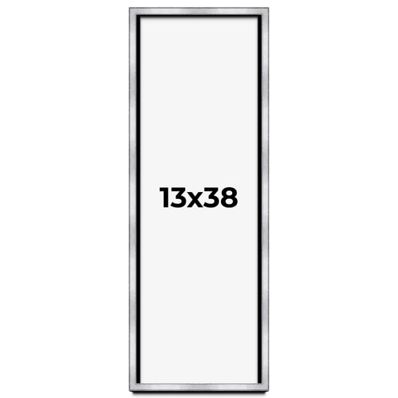 13x38 Shadow Box Frame Silver | 1.375 Inches Deep Real Wood Contemporary Shadowbox Display Frame |