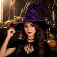 thumbnail image 4 of Crushed Velvet Wrinkled Witch Hat Adult Halloween, Polyester Fiber Twisted Curved Wizard Hat Vintage Prop for Spooky Halloween Party and Dress Up Purple B, 4 of 5