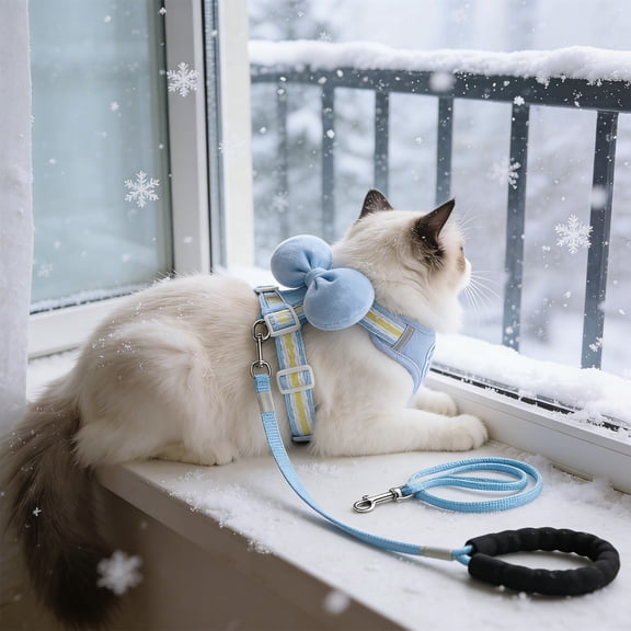 AuroraX Adjustable Pet Harness Leash Bow Tie Dog Cat Leash Reflective No Pull Vest Style Padded Pet Supplies for Dog Cat Blue