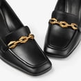 thumbnail image 3 of FSJ Women Dress Square Closed Toe Loafer Shoes Comfort Chunky High Heeled Pumps with Chain Decor Soft Color All Seasons for Lady, 3 of 6