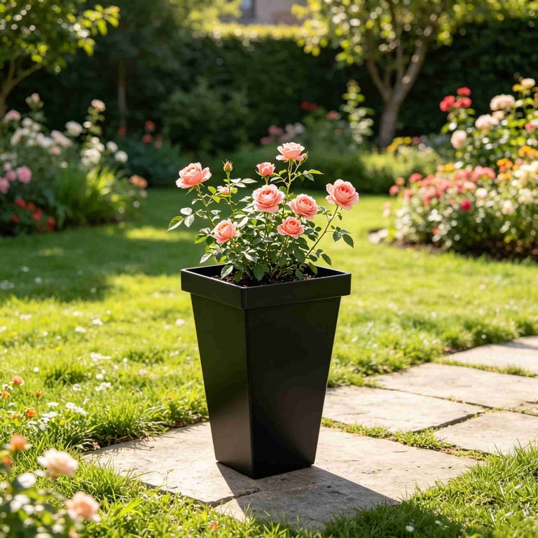 Large Resin Flower Vase, 13.4 Inch Tall, Indoor & Outdoor Square