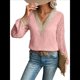 thumbnail image 3 of Blusas Elegantes e Informales con Cuello en V para Mujer, Blusas de Encaje de Larga, Blusas Tipo Túnica de Jacquard A para Otoño. Rosa L, 3 of 9