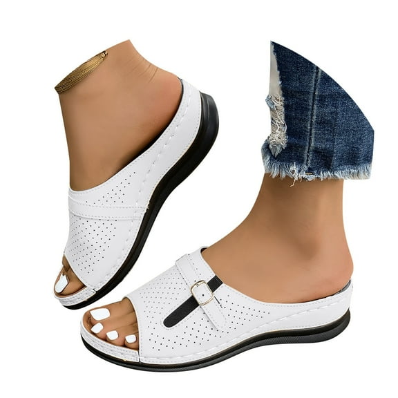 Slippers for Women,Wedge Sandals Summer Fashion Lightweight Buckle Design Comfortable Casual Outdoor Beach Walking Shoes,Womens Slippers,White,10