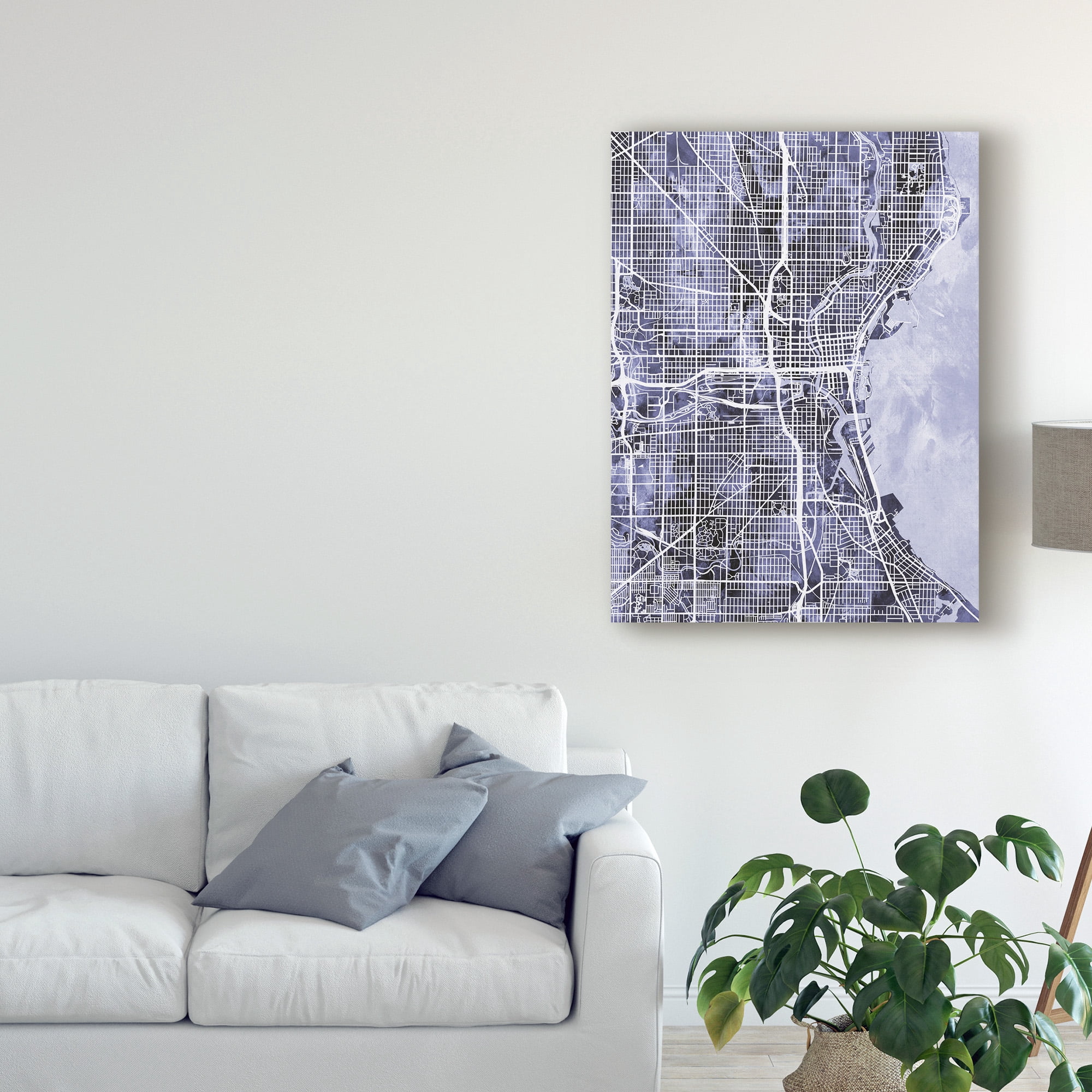Trademark Fine Art 'Milwaukee Wisconsin City Map Watercolor Blue' Canvas Art by Michael Tompsett