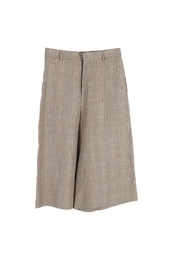 Pre-Owned Celine Plaid High-Rise Culotte Pants in Brown Wool