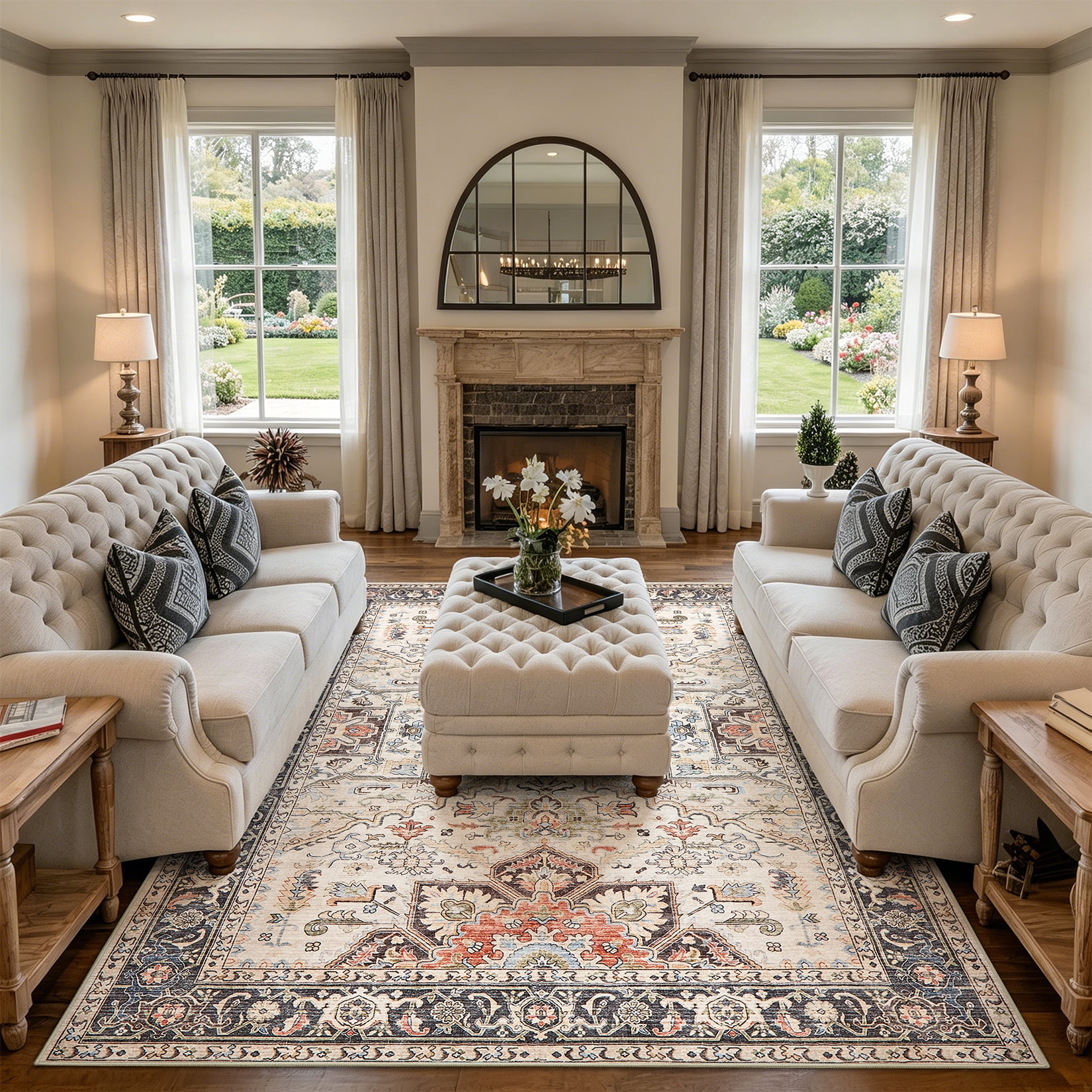Toyoso 8x10 Area Rugs for Living Room Bedroom , Large Carpet Ultra Thin Soft Washable Oriental Vintage Floral Distressed Rug Big Indoor Carpets for Room Dorm Home Decor Aesthetic - Multi